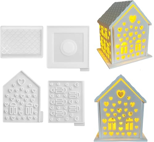 Silikonform Haus, Silikonformen Gießformen Gips Zum Basteln Häuser, 3d Silikonform Herz Kerzenhalter, Silikon Gießform Geschenke für Weihnachten (Haus-Herz)