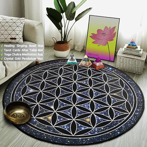 SANBEC Galaxy Blume des Lebens Bedruckter runder Teppich Drehstuhl Bodenmatte Wohnzimmer Dekoration Zuhause Schlafzimmer Teppich Sofa Couchtisch Teppich