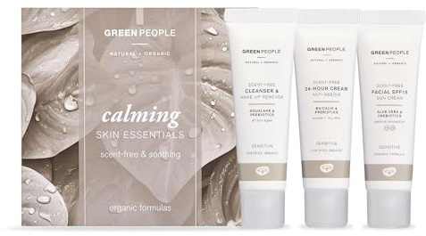 Green People Hautpflege-Set für Sensible Haut, 3x30ml | Natürliche und biologische 3-Schritte-Routine, Reiniger, Feuchtigkeitscreme und SPF15, Feuchtigkeitsspendende Wirkstoffe