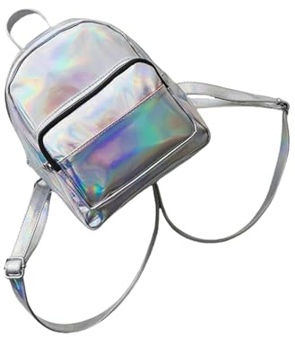 QYEZSOTL Rucksack Schicker Holographischer Rucksack Süßer Hologramm -Schul -Umhängetasche Satchel Für Mädchen-Silber