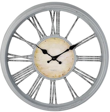 DIYZON Vintage Classicl Style 12'' Wall Clock with Roman Numerals - Modern Timepiece Battery Powered for Home - Silent Non-Ticking Clocks for Living Room - Bedroom - Kitchen Wall Clock (Grey)