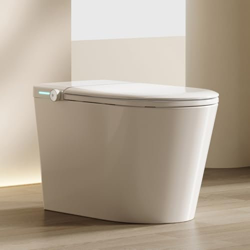 BATHKITY Toilettes intelligentes, toilettes monobloc pour salle de bain, toilettes électriques modernes sans réservoir avec chasse automatique, capteur de pieds, siège chauffant, veilleuse, allongée