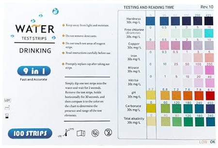 Bettinay 50 PCS 9-in-1 Water Testing Kits for Drinking, Quality Test Strips for Hardness pH Iron Copper