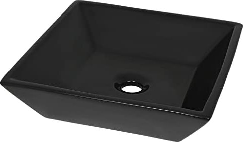 Willood Waschtisch Keramik Quadratischer Waschtisch Aufsatzwaschtisch Schwarz Glänzend Waschtisch 41,5 x 41,5 x 12 cm