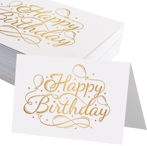JAGERGREEN Geburtstagskarten 127x178 mm, 50 Stück, 200 g/m² | Minimalistische Klappkarten mit Happy Birthday Motiv für Familie, Freunde, Kollegen sowie Männer und Frauen.