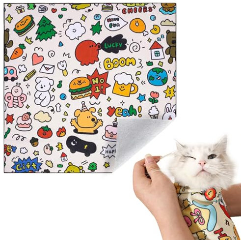 AOOTUERL Sac de Toilettage pour Chat, 55x55 cm Couverture d'Emmaillotage Douce et Auto-Adhésive pour Chat Couverture de Contention pour Chat pour Couper Les Ongles pour Chats Jusqu'à 4,08 kg