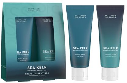 Scottish Fine Soaps Sea Kelp Travel Essentials Gift Set – Body Wash and Body Cream with Hydrating Sea Kelp Extracts