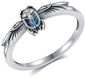 Skarabäus Ringe 925 Sterling Silber Insekt Ringe Ägypten Schmuck Geburtstags Geschenk für Frauen Damen Mama (8)