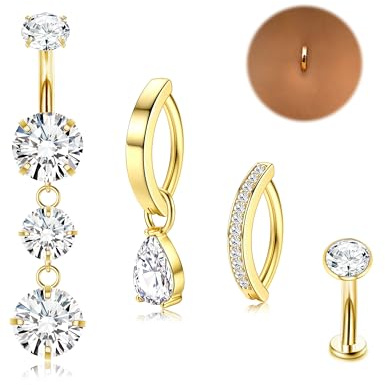Chriscoco 14G Silber/Gold Bauchnabelpiercing Chirurgenstahl Belly Piercing | Hypoallergen,Bauchnabelpiercing Ring,CZ,14K Vergoldet,Piercing Bauchnabel Set für Damen,Belly Piercings Schmuck 8/10/12mm