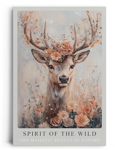 Paul Sinus Leinwandbild 60x90cm Leinwandbild Spirit of the Wild Hirsch Natur Schönheit Blumen Ästhetik Kunst Vintage Boho Eleganz Romantik Majestät Anmut