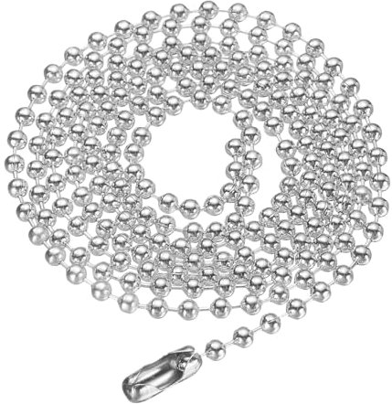 sourcing map Iron Ball Chain 2.4mm 19.7 Length Round Bead Necklace Dog Tag Pull Chains with Connectors Clasps for Men Women Jewelry Making Bracelets Keychain, Silver