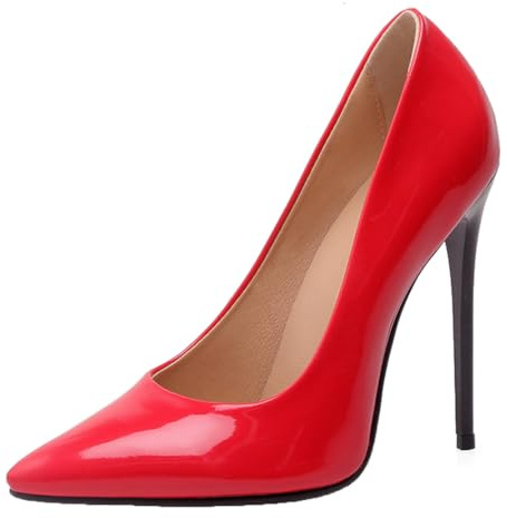 MISSUIT Damen Stiletto Pumps Lack Spitze High Heels 12cm Absatz(Rot,43)