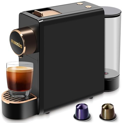 Rinkos Espresso Machine Compatible with Nespresso Original Capsules, 20 Bar High Pressure Single Serve Coffee Maker, Programmable Mini Pod Coffee Machine with 18oz Tank for Espresso & Lungo - Black