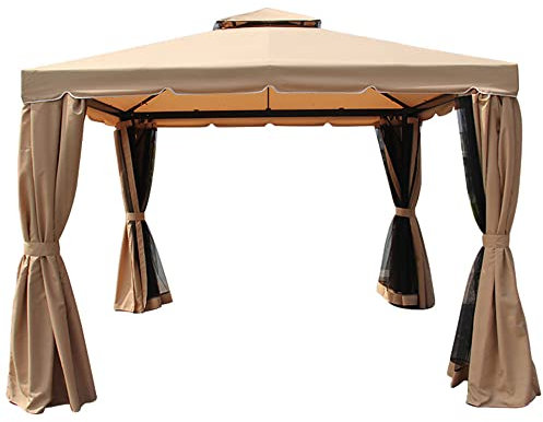 Outdoor-Pavillon, 3 x 3 m, 2-stöckiges Dach, Partyzelt, Baldachin mit Netz-Seitenwänden, wasserdichter Pavillon für Hinterhof, Garten, Terrasse, Unterschlupf, Event & Grillen