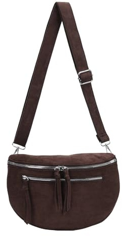 Damen Tasche Gürteltasche Crossbody Leder Optik Hüfttasche Bauchtasche Umhängetasche Cross-Over Bodybag Schultertasche Handytasche Leder Optik Schokobraun
