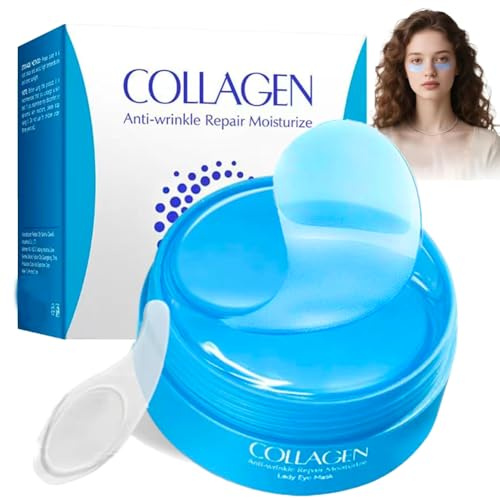 60 Stück Hyaluronsäure Collagen Augenpads Gegen Falten,Augenmaske gegen Augenringe,Feuchtigkeitsspendende Anti-Aging Augenmaske gegen Falten,Tränensäcke,Falten & Schwellungen,Kühlend,Für Müde Augen