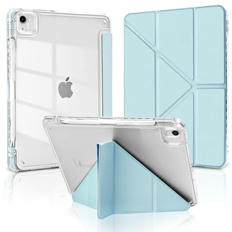 MuyDoux Funda para iPad Air 11 Pulgadas M4/M3/M2 (2026/2025/2024), iPad Air 5/4 2022/2020 10,9 con Portalápiz, Soporte Vertical y Horizontal, Carcasa Parte Trasera Transparente Antigolpes Azul Claro