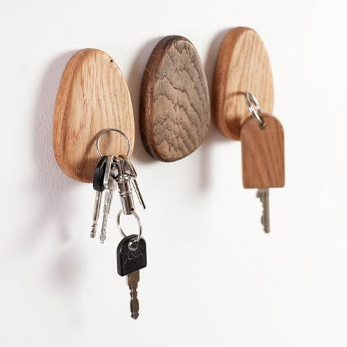 Craman Magnetischer Schlüsselhalter Holz, Eiche Stein-Form, Messerhalter, Schlüsselbrett Wand, Circle Organizer