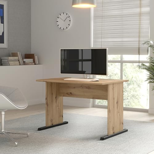 Forte TEMPRA 2 Schreibtisch 100 110, moderner Schreibtisch mit Kufenfüßen, Büro, Holzwerkstoff, Artisan Eiche Holzdekor, 108 cm breit x 72 cm hoch x 72 cm tief