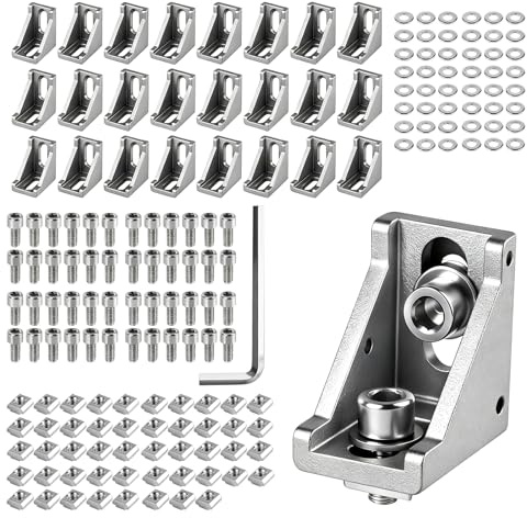 24 stk Befestigungsmaterial Winkel Befestigung Aluprofil 20x20 Winkelverbinder für Stützprofile, Heimwerkerprojekte,3D-Drucker,CNC-Fräsmaschinen