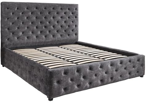 Riess Ambiente Boxbett Paris - 160x200cm - grau - Bett Samt mit Stauraum im Chesterfield Design Bettkasten