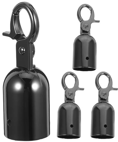 FUOYLOO Lot de 4 Embouts de Corde 28 Mm avec Mousqueton Noir Brillant, Accessoires Robustes pour Barrières et Rambardes, Butée de Cordon pour Protection et Fixation Sécurisée en