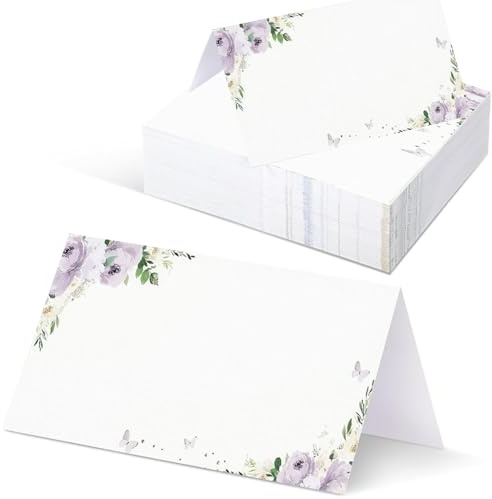 Tazuxetuqe 50 Stück Florale Schmetterling Platz Karten 5 x 9cm Aquarell Lila Blume Zelt Karten Tisch Namens Schilder Für Feier Bankett Empfang Tisch Dekoration