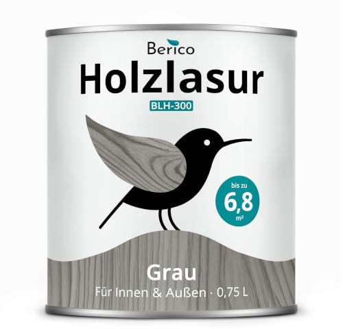 Berico Holzlasur - Anthrazit/Grau - 0,75 Liter Lasur - Wetterfeste Holzschutzlasur für Innen und Außen - Holzschutz, Wetterschutz und UV-Schutz