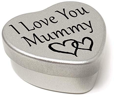 Perfect Way To Say I Love You. Beautiful Mini Silver Heart Gift Tin With Sweets, Present to say I Love You. Tin size 45mm x 45mm x20mm. (Mummy)