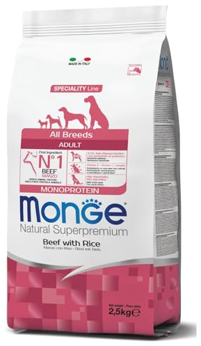 Monge Natural Superpremium Adult Beef with Rice, Hundefutter für alle Rassen (Trockenfutter für Hunde, mit Rindfleisch und Reis, sehr Ballaststoff- & Vitaminreich, 3 kg)