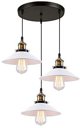 Hängeleuchte, Lampenschirm, Vintage, Edison, Loft, Stil, Industrielle Deckenleuchte, Kronleuchter, E27, aus Metall, Weiß, 3 Stück