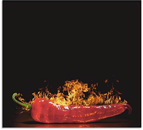 ARTland Spritzschutz Küchenrückwand aus Alu für Küche Herd Spüle 60x55 cm (BxH) mit Motiv Essen Lebensmittel Gewürze Chili Flammen Modern Dunkel Rot S7PR
