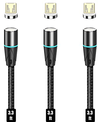 NetDot 12th Generation Magnetic Cable,Fast Charging and Data Transfer for Micro USB Smartphones Sumsung S7/6/5,LG,Nokia,Sony and more(1m/3 pack black)