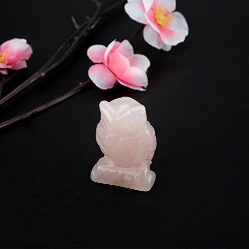 Rosenquarz Eule Figur handgeschnitzt aus Naturstein Dekofigur Geschenk Meditation Deko (3,8 cm)