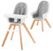 Kinderkraft Seggiolone Pappa TIXI, Gambe In Legno, Ergonomico, Vassoio Regolabile, Poggiapiedi, 6 Mesi fino a 5 Anni, Grigio