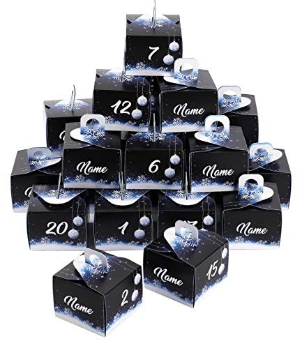 Herz & Heim® Adventskalender Bastellset zum Befüllen DIY aus 24 Schachteln - Boxen mit Wunschnamen personalisiert Kisten Set