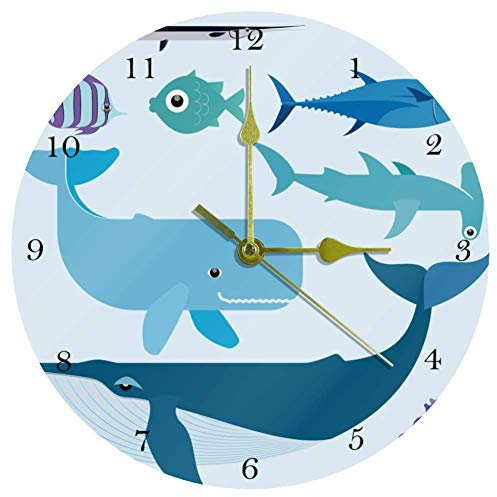 Eslifey Orologio da parete con creature del mare di balena in acrilico non ticchettio Art Decor orologio da parete a batteria per casa ufficio scuola