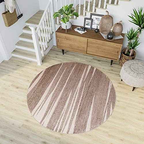 TAPISO Sari Teppich Rund Braun Beige Modern Streifen Meliert Design Wohnzimmer Schlafzimmer ÖKOTEX 150 x 150 cm