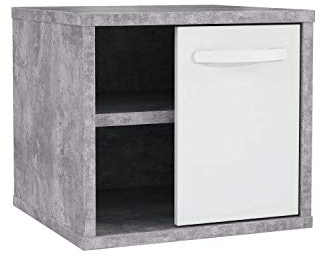 FORTE Canmore Nachtkommode mit 1 Tür, Holzwerkstoff, Betonoptik Lichtgrau / Weiß Hochglanz, 13,3 x 41,5 x 44,8 cm