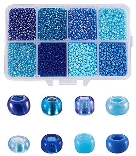 Craftdady Lot de 12 500 perles de rocaille en verre 12/0 de 2 mm - Petites perles poney de couleurs mélangées pour la fabrication de bijoux - Bleu