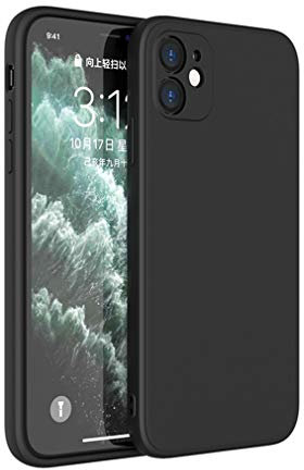 Liquid Silicone Case Compatible with iPhone 12 6.1 Inch, Anti Scratch & Fingerprint, Microfiber Lining Shockproof Full Body Covered Slim Soft Gel Rubber Enhanced Camera & Screen Drop Protection, Black