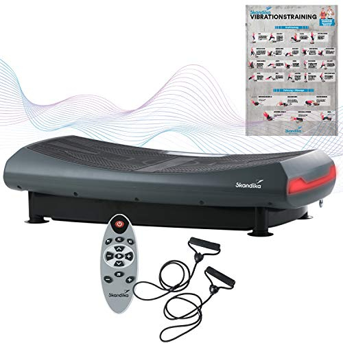 Skandika V2000 4D Vibrationsplatte Grau | 4D Vibration bis zu 35 Hz, Curved Technology, Bluetooth-Lautsprecher, Fernbedienung, 60 Stufen, 3 + 3 Programme, Oszillierende Vibration | Fitnessgerät