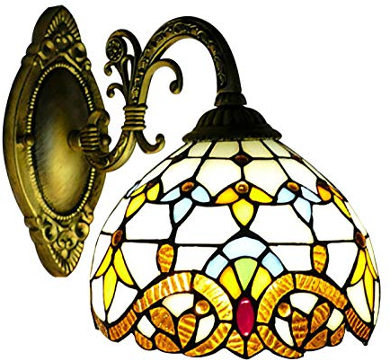 OUKANING E27 Wandleuchten Europäischen Barock Leuchte Retro Farbe Glas Lampeschirm Wandlampe für Schlafzimmer Wohnzimmer