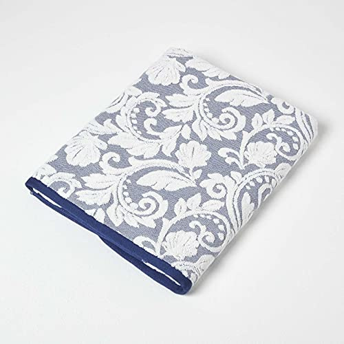 HOMESCAPES Navy Bath Sheet 100% Turkish Cotton Patterned Large Towel Super Soft & Absorbent Extra Thick 600GSM Ringspun Blue Towel For Bathroom