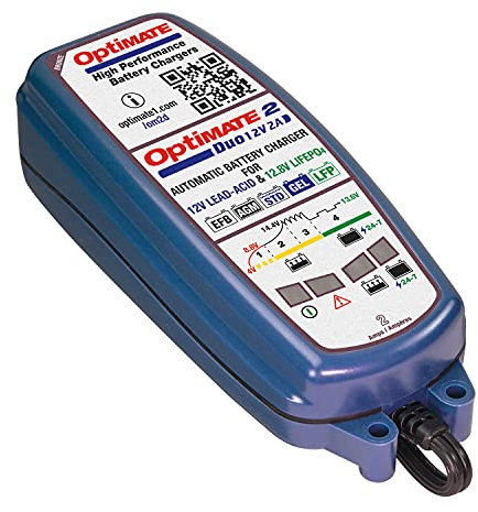 OptiMate 2 Duo 12v Car Battery Charger - 2A Lithium and Lead Acid Automatic Battery Charger Maintainer for car, van, boat, camper