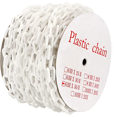 MUKCHAP 164 Feet White Plastic Chain Links, Lightweight Plastic Safety Chain with Reel, Plastic Barrier Chain for Crowd Control, Queue Line, Decoration, 1.36 Inch Link Diameter