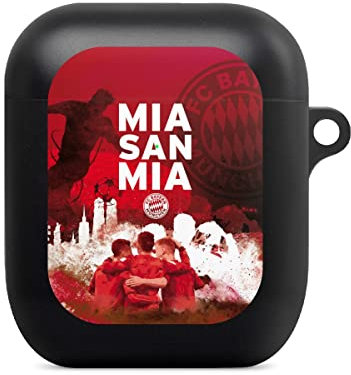 Hülle mit Karabiner kompatibel mit Apple AirPods (1. Generation) Case schwarz Schutzhülle mit Schlüsselanhänger FCB Mia San Mia FC Bayern München