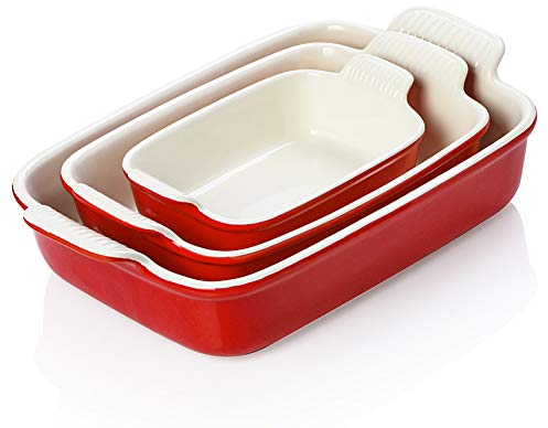 Sweejar Home Juego de utensilios de cocina de porcelana para hornear, fuente rectangular de cerámica para lasaña para horno, tartas, cenas, cocina, banquetes y uso diario (rojo)