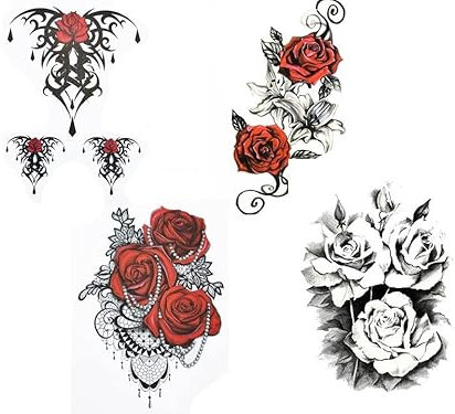 Tatouages roses - Faux tatouage - Motif bois de cerf - Rose - 4
