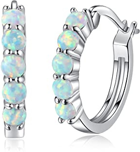 Ohrringe aus Sterlingsilber, Opal-Creolen für Damen, 14 Karat Weißgold vergoldet, hypoallergen, mit Opal-Edelstein-Ohrringen, Schmuck für Geschenke